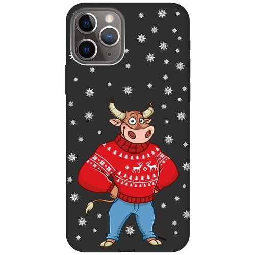 фото Силиконовая чехол-накладка silky touch для apple iphone 11 pro с принтом "bull & snowflakes" черная gosso