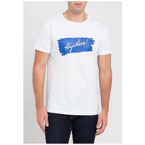 фото Белая мужская футболка parrey, синий принт anuwhere размер m