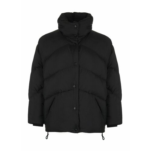 фото  куртка duno, демисезон/зима, средней длины, силуэт прямой, карманы, капюшон, размер 46, черный