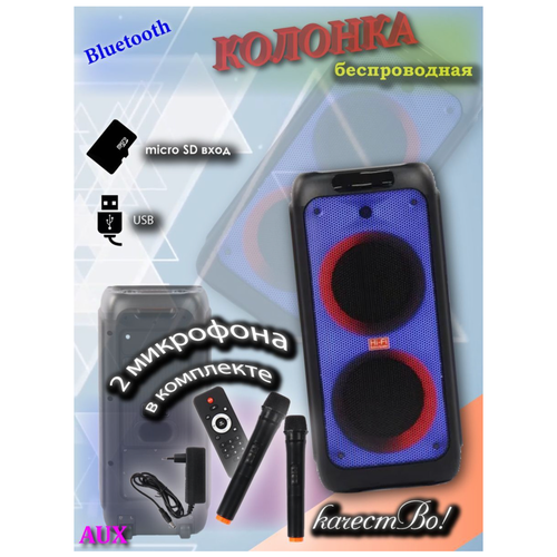 Портативная колонка беспроводная колонка с работой до 7 часов мощная колонка 10000W с двумя беспроводными микрофонами 1499000₽