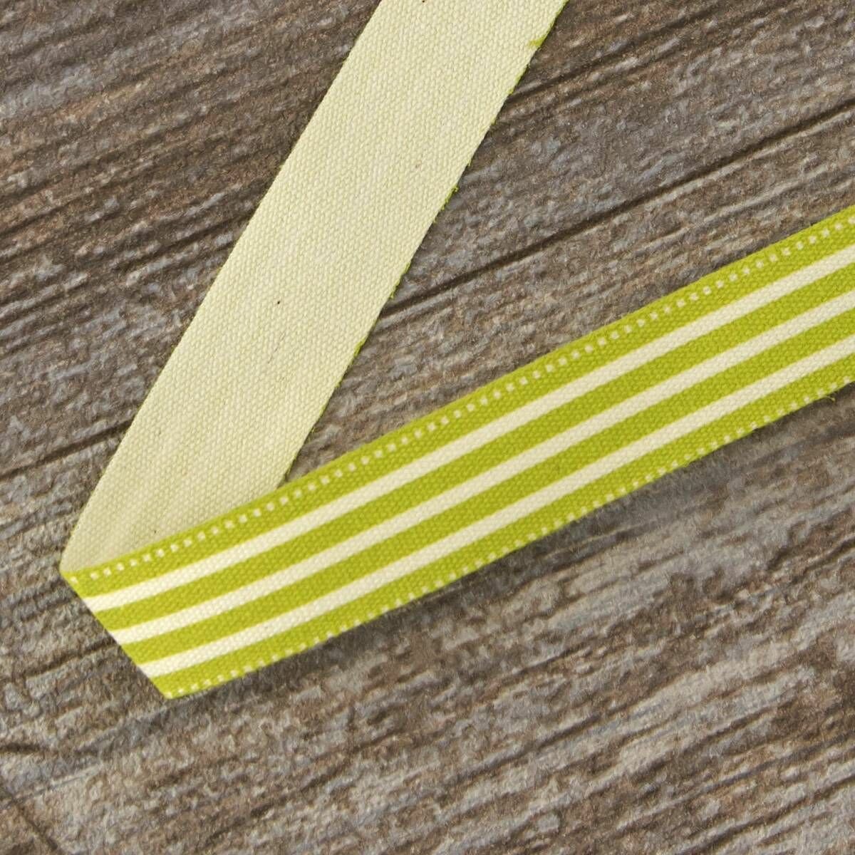 Декоративная лента, хлопковая - зеленые полоски, 15 мм, 5 м, на картонной катушке, 1 упаковка