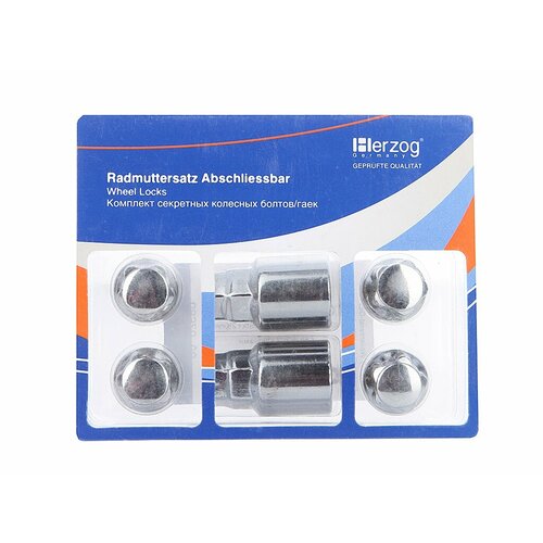 Гайка колеса секретная 121521 закрытая хром к-т 4 шт 2 секр ключа19mm Herzog HLM 006K-4 1267₽