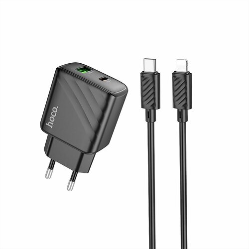 Сетевое зарядное устройство для Iphone Hoco CS23A, PD 30W, 2в1, USB-C(30W)+USB-A(18W), черное