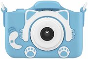 Фотоаппарат GSMIN Fun Camera Kitty с фронтальной селфи камерой и развивающей игрушкой для детей, голубой