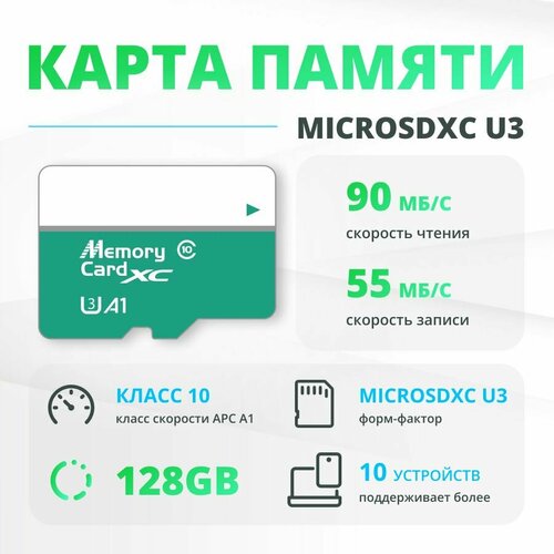 Карта памяти microSDXC 128GB Class 10 A1 UHS-I U3 micro sdxc карта памяти smartbuy 128gb u3 v30 a1 advanced r w up to 90 55 с адапт sb128gbsdu1a ad