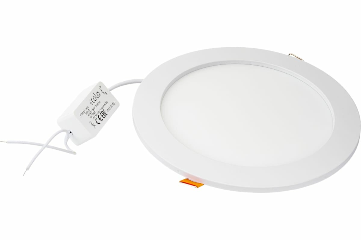 Встраиваемый круглый даунлайт с драйвером Ecola LED downlight 15W 220V 4200K 195x20 DRRV15ELC