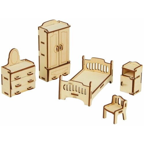 Набор деревянной мебели для кукол Спальня, мебель для кукольного домика