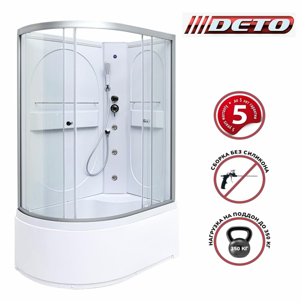 фото Душевая кабина Deto L620RN (120x80x200) LED с гидромассажем , высокий поддон, стекло прозрачное, правая