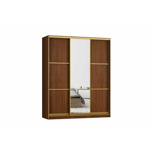 Шкаф-купе с зеркалом Ронни 3 160-45-220 Орех Экко профиль Золото
