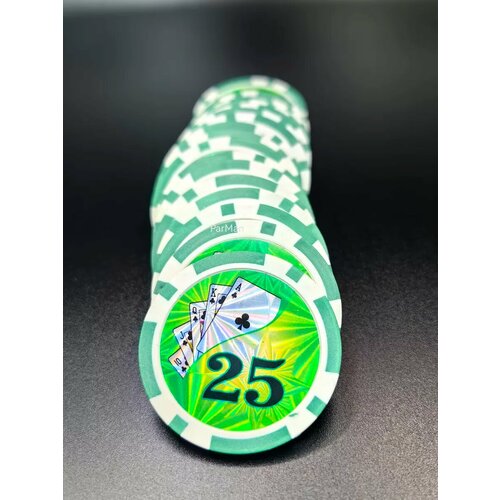 Зеленые фишки для покера с номиналом 25