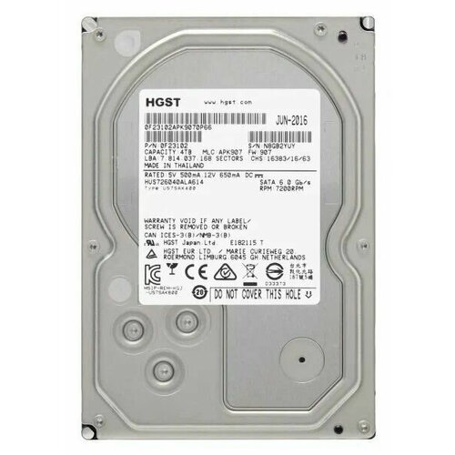 35 жесткий диск HGST 7K6000 HUS726040ALA614 4ТБ 7200Обмин 128МБ 8576₽