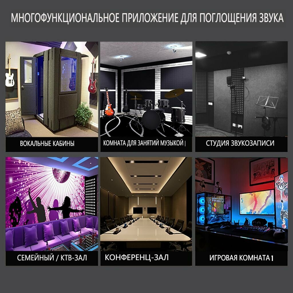 12 шт. акустический поролон пирамида Высокая плотность Губка 30x30x5cm потолка, стен Звукопоглощающий материал