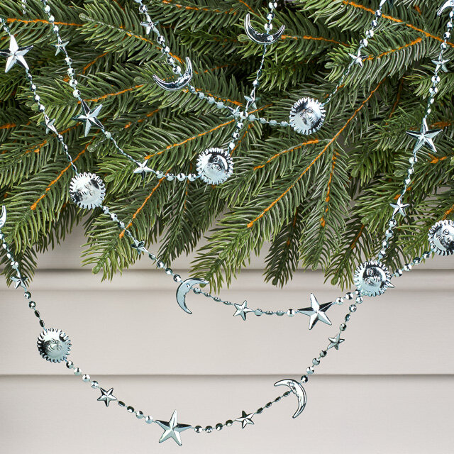 Бусы на елку Vintage - Sun and Moon 270 см голубые пластиковые