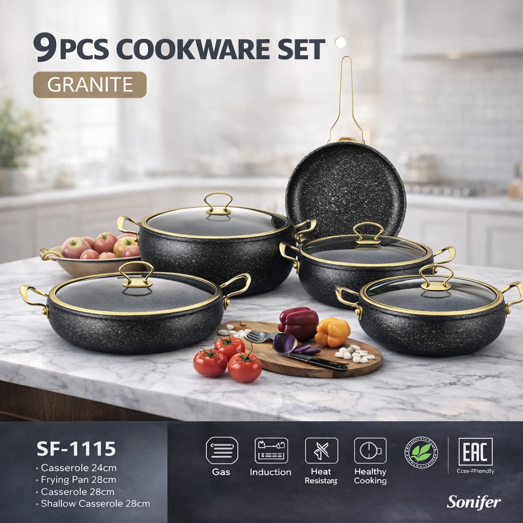 Набор посуды Sonifer SF-1115 Granite (9 предметов), Премиальный гранитный набор посуды