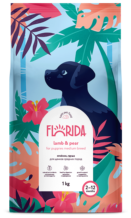 FLORIDA Сухой корм для щенков средних пород с Ягненком и Грушей