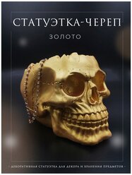 Статуэтка "Череп" из гипса, статуэтка для интерьера Череп золотой декор, ALFA-ART, В10 х Ш10 х Г14, 1шт