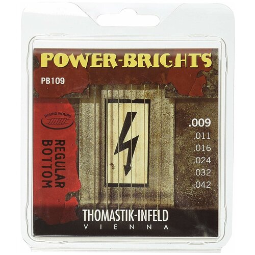 PB109 Power-Brights Regular Bottom Комплект струн для электрогитары, 9-42, Thomastik thomastik pb111 струны серии power brights для электрогитары 11 46