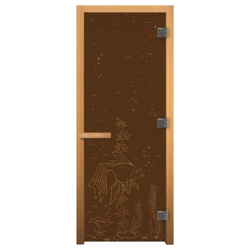Дверь стеклянная Бронза Матовая рыбка 1900х700мм (8мм, 3 петли 710 CR хром, коробка осина) дверь стеклянная бронза 1900х700мм 8мм 3 петли 716 cr хром коробка осина