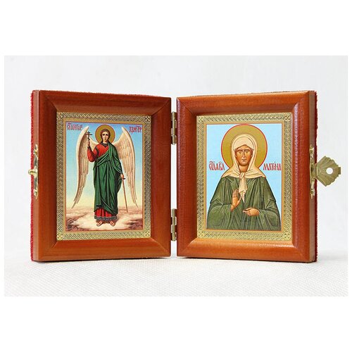 Складень именной Святая блаженная Матрона Московская - Ангел Хранитель, из двух икон 8*9,5 см