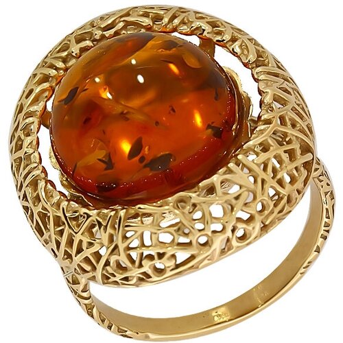 фото Кольцо diamant online, серебро, 925 проба, золочение, янтарь, размер 19