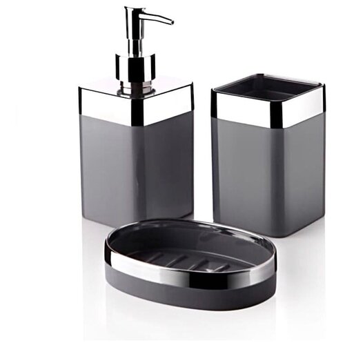 Набор аксессуаров для ванной, набор туалетных принадлежностей для ванной комнаты, мыльница, дозатор, стакан для зубных щёток, серый