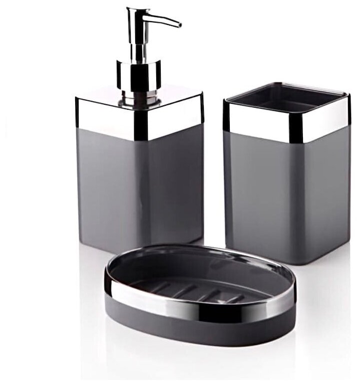Набор аксессуаров для ванной набор туалетных принадлежностей для ванной комнаты мыльница дозатор стакан для зубных щёток серый