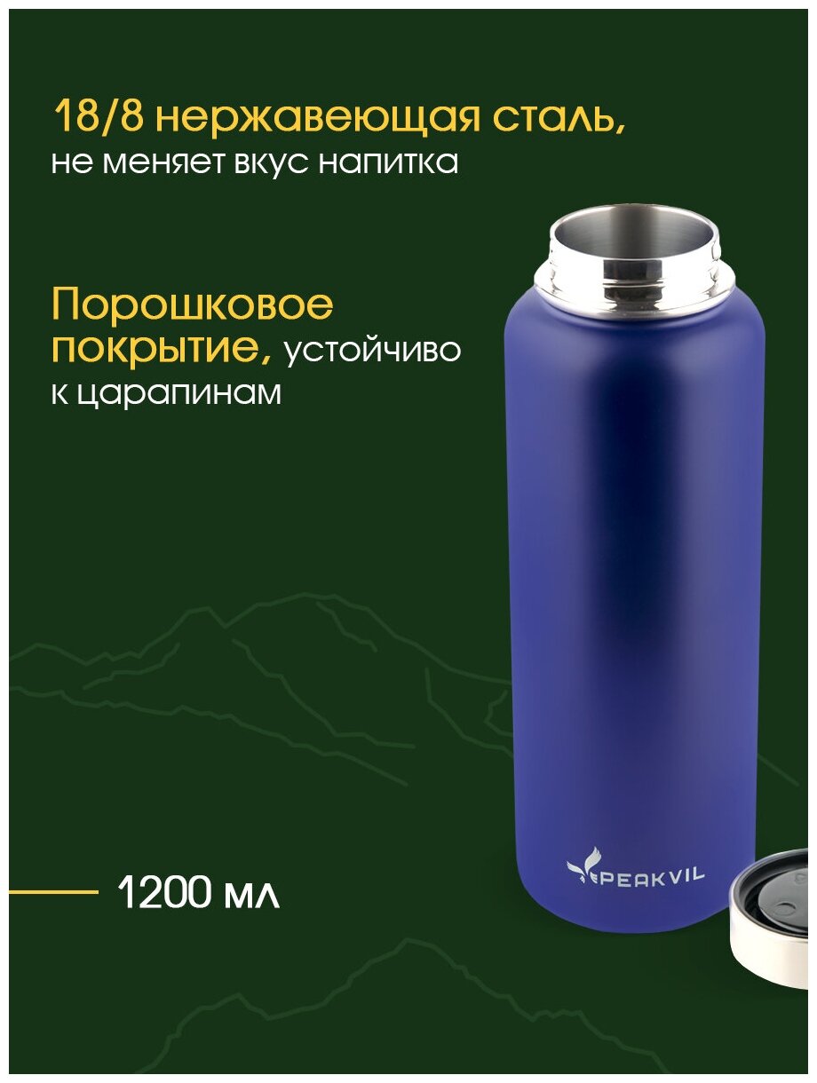 Термос для чая и кофе металлический Синий 1.2 литра Peakvil - фотография № 6