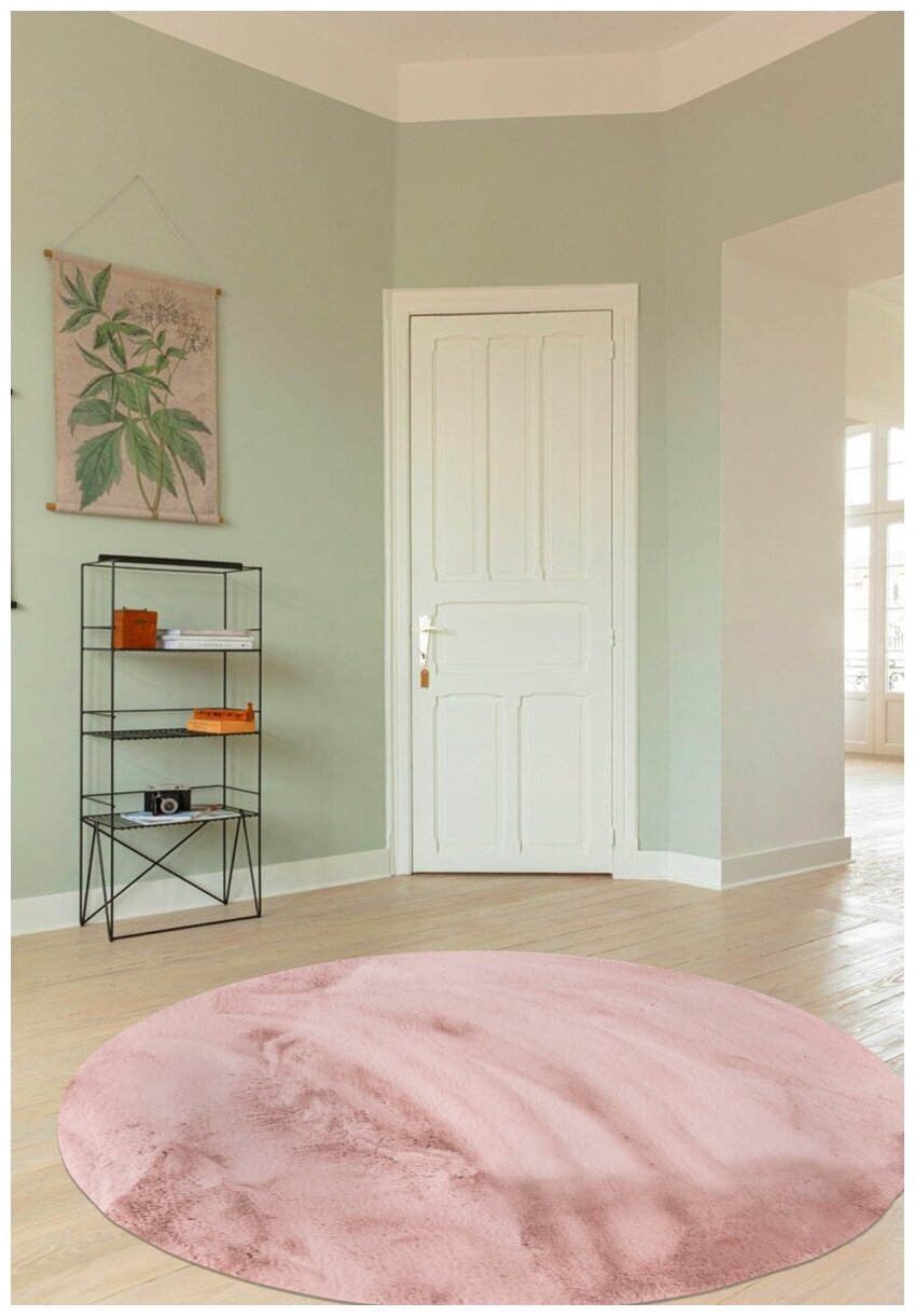 Ковер на пол 0,9 на 0,9 м в спальню, гостиную, детскую, пушистый, с длинным ворсом, розовый Rabbit Rex Blush круглый - фотография № 3
