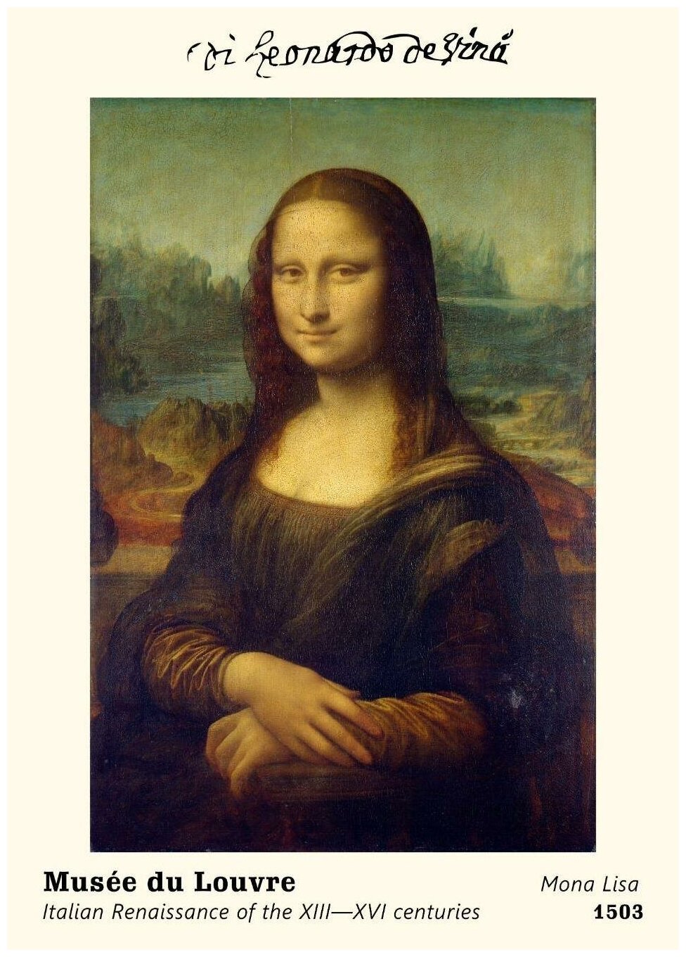 Постер / Плакат / Картина Леонардо да Винчи - Мона Лиза 40х50 см в подарочном тубусе