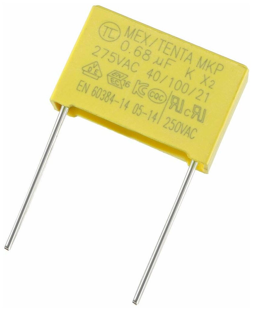 X2 конденсатор 0.68 мкФ 275 В (AC), шаг контактов 15 мм, 10 шт.