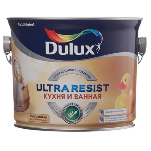 Краска водно-дисперсионная Dulux Ultra Resist кухня и ванная моющаяся белая основа BW 2,5 л краска водно дисперсионная dulux super strong моющаяся матовая белый 2 5 л