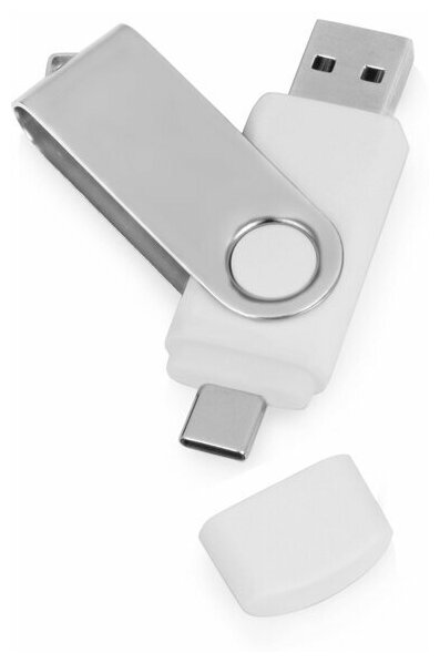 USB/USB Type-C флешка на 16 Гб "Квебек C" с покрытием soft-touch, белая