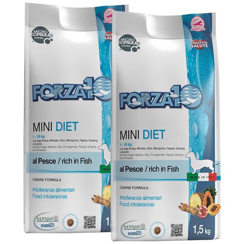 FORZA10 DOG MINI DIET монобелковый для взрослых собак маленьких пород при аллергии с рыбой (1,5 + 1,5 кг)