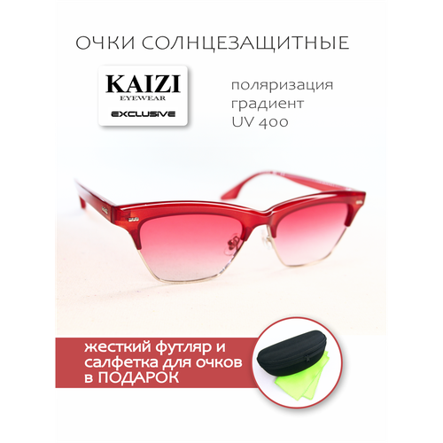 фото Солнцезащитные очки kaizi, клабмастеры, оправа: пластик, поляризационные, с защитой от уф, градиентные, красный