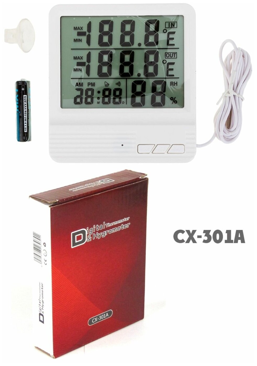 Термометр/ термометр гигрометр цифровой / выносной датчик/ CX-301A цвет белый - фотография № 6