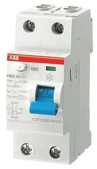 ABB Выключатель диф. тока 2п 63A 30mA тип AC F202 2CSF202001R1630