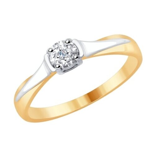фото Кольцо кольцо из золота 1011689 1011689 комбинированное золото, 585 проба, бриллиант, размер 17.5, бесцветный dragomarket