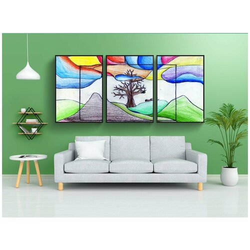 фото Набор модулных постеров для интерьера "вуд, цвет, красочные облака" 60x90 см. в тубусе, без рамки lotsprints