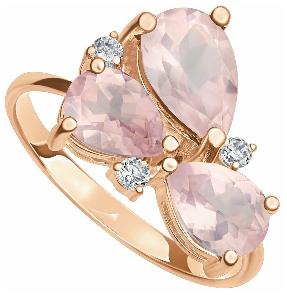 Серебряное кольцо с натуральным розовым кварцем - коллекция Капель 