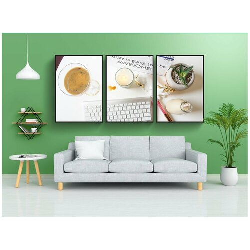 фото Набор модулных постеров для интерьера "клавиатура apple, эспрессо мартини, завод" 60x90 см. в тубусе, без рамки lotsprints
