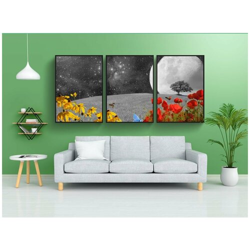 фото Набор модулных постеров для интерьера "луг, зеленый луг, цветочный луг" 60x90 см. в тубусе, без рамки lotsprints