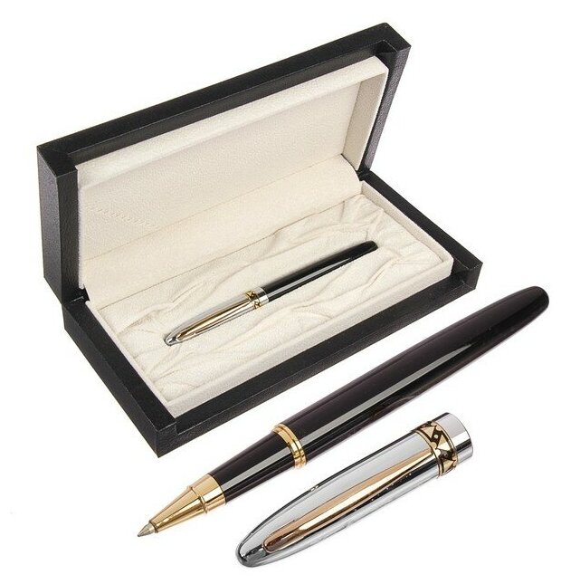Ручка подарочная, шариковая, в кожзам футляре, Грань, корпус чёрно-серебристый Calligrata 3604833 .