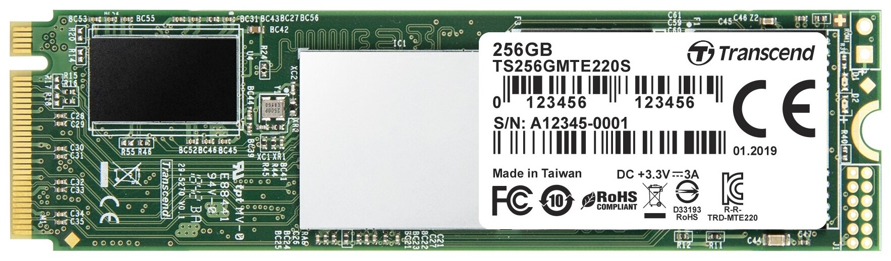 SSD диск Transcend M.2 220S 256 Гб PCIe Gen3 x4 TLC 3D NAND TS256GMTE220S