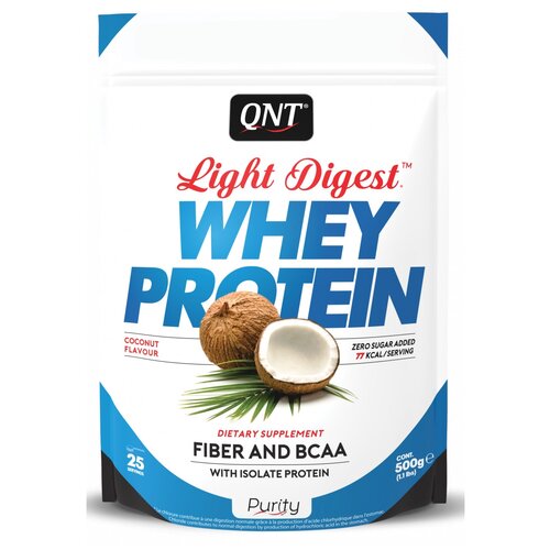 Протеин QNT Light Digest Whey Protein, 500 гр., кокос протеин со вкусом бельгийского шоколада qnt light digest whey protein 500 гр