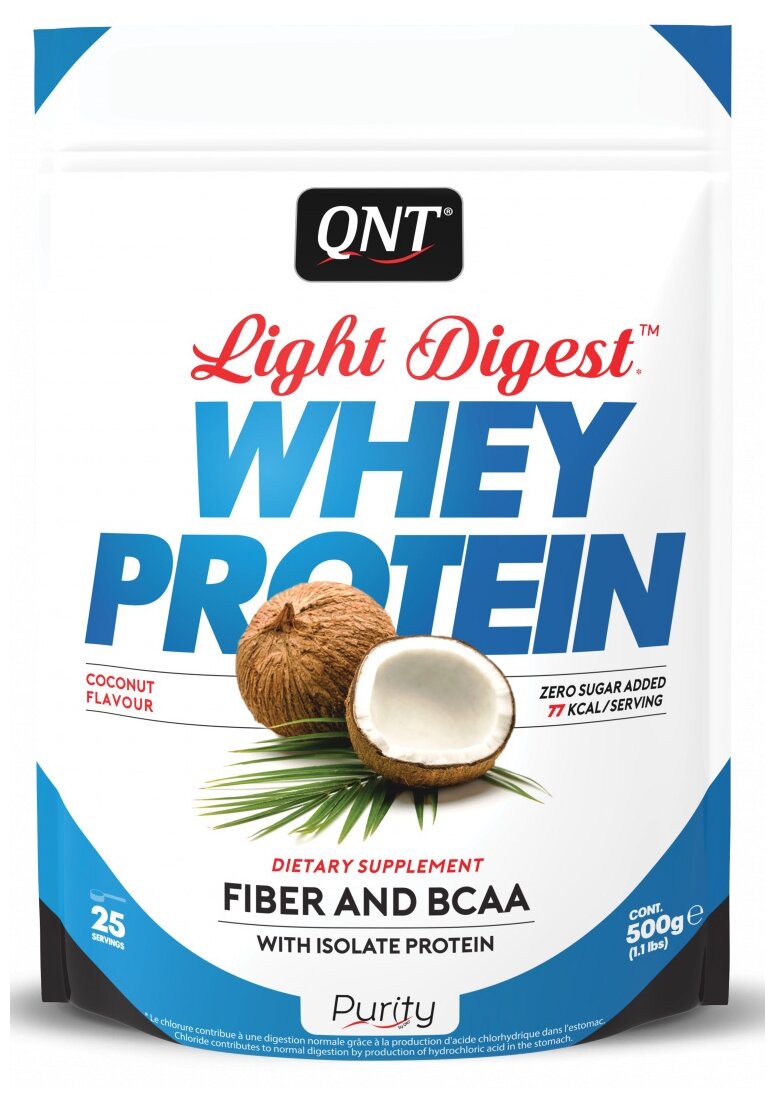 QNT Light Digest Whey Protein Coconut 500g / "Лайт Дайджест Вей Протеин" 500г Кокос