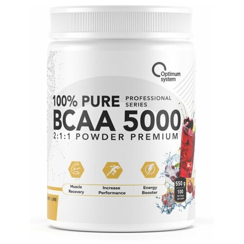 Аминокислоты / Optimum system / BCAA 5000 Powder / 550 gr / вишн-лайм