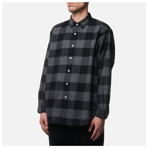 фото Мужская рубашка uniform experiment baggy logo regular collar flannel block check чёрный, размер s