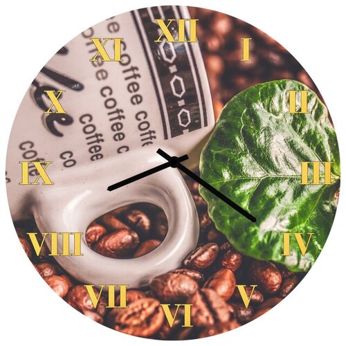фото Svs настенные часы svs 3502297 kitchen кофейные зерна и зеленый лист
