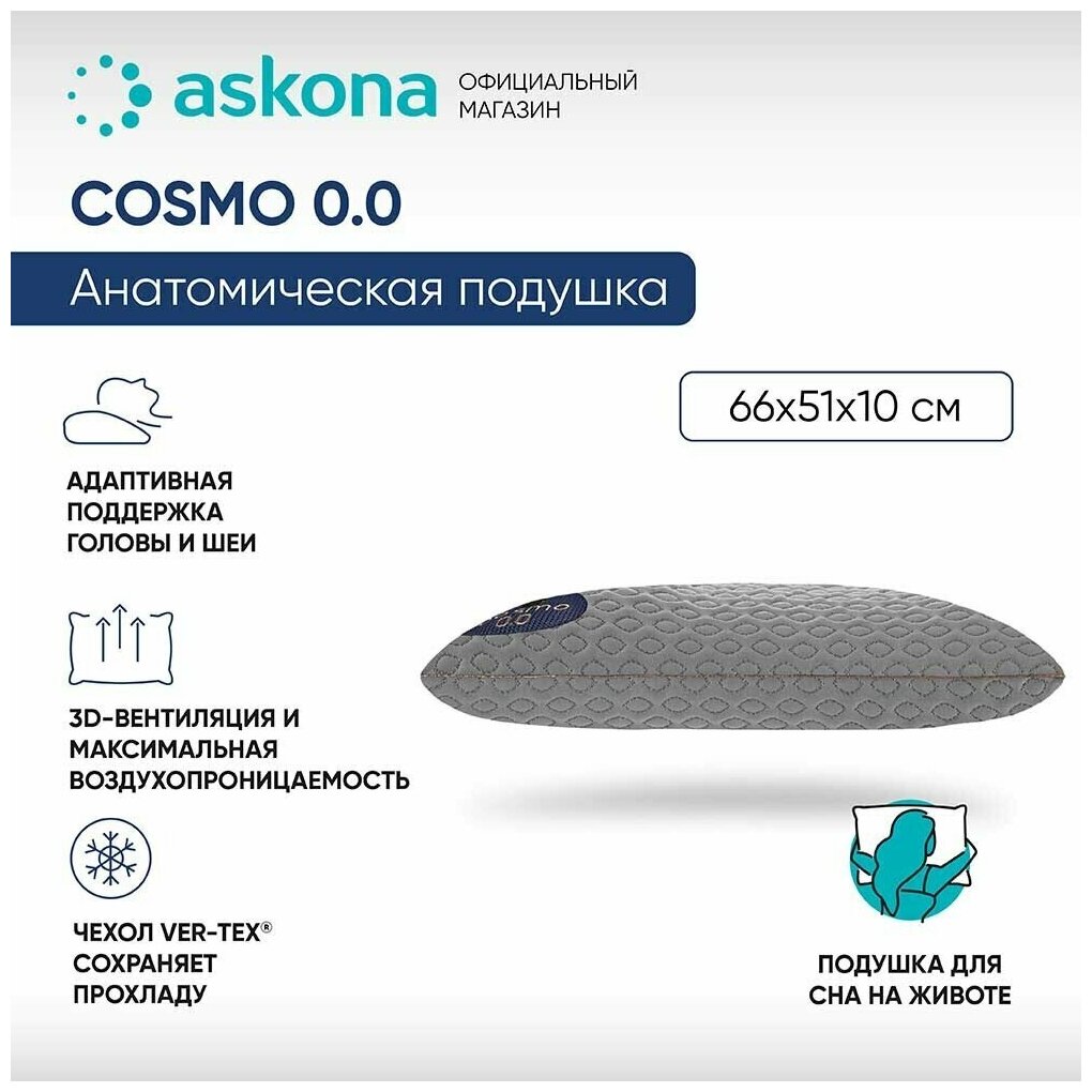 Анатомическая подушка Askona (Аскона) 051*066 Cosmo 0.0 - фотография № 1