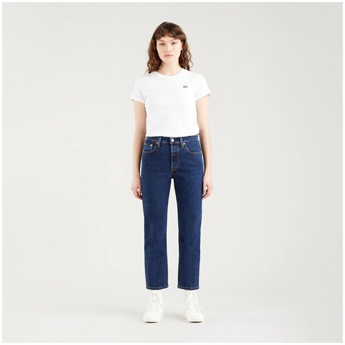 Джинсы  Levis 501 Crop Jeans, прямые, средняя посадка, стрейч, размер 26/26, синий